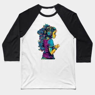 Girl with Headphones Baseball T-Shirt